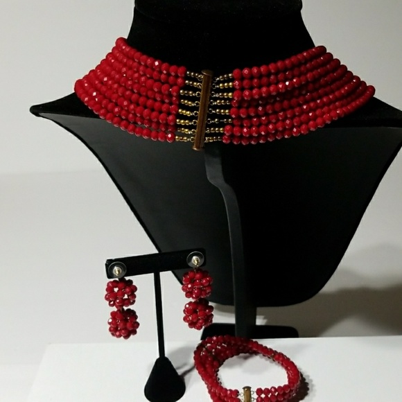 Red 3 piece Jewelry ( necklace,bracelet & earrings - Picture 8 of 8
